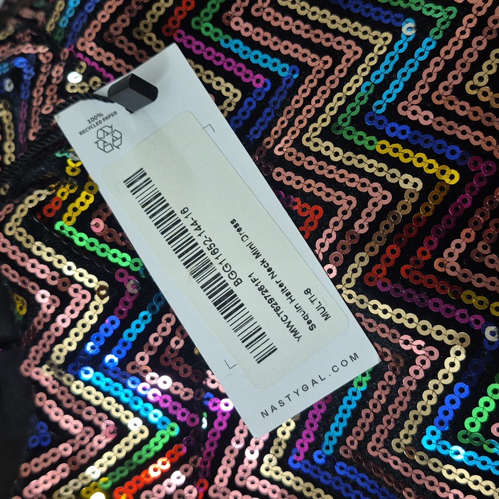 Nasty Gal | Sequin Halter Neck Mini Dress NWT Size 4 - Picture 7 of 7